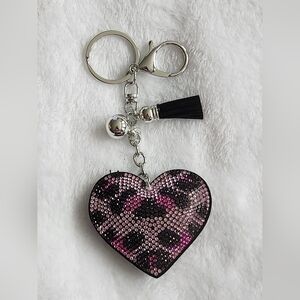 Heart-Shaped Pink and Black Leopard Print Keychain Bag Charm